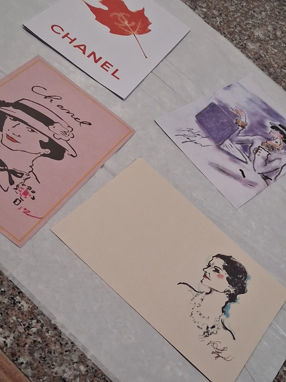 Chanel VIP/GWP Illustrated Note Cards - Pink, Cream, Purple, Red
